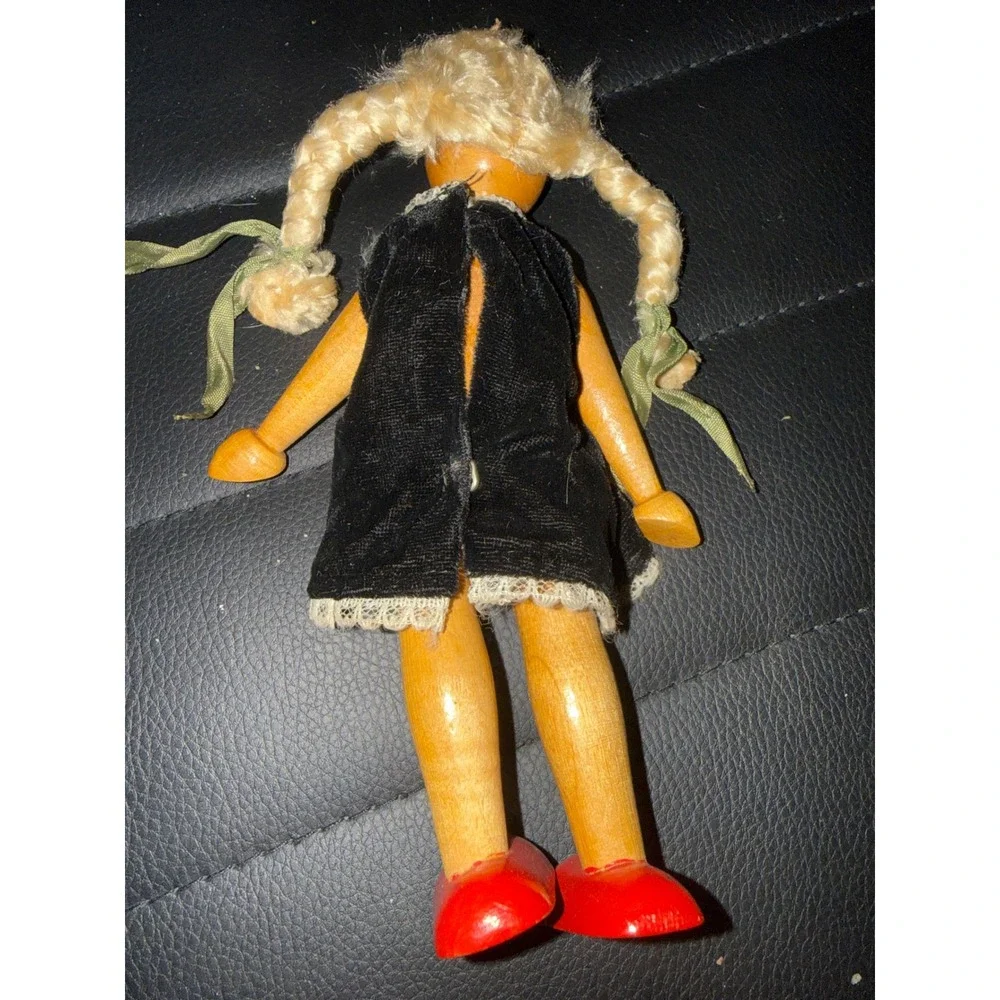 Vintage Polish Wooden Peg Doll Jointed Mid-Century Folk Art Hand Painted 7.5